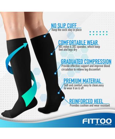 FITTOO Plus Size Compression Socks for Men & Women | 20-30mmHg Graduated Relief for Shin Splints Varicose Veins & Calf Pain | Closed Toe Graphite 6X-Large - Buy Online on GoSupps.com