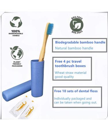 Bamboo Toothbrush 4-Pack with Cases - Eco-Friendly, BPA-Free, Biodegradable - Includes 4 Travel Cases and 10 Dental Floss Pack - Buy Online on GoSupps.com