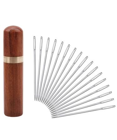 yklbpd 6 Pieces Sharp Leather Large Eye Needles Triangular Needles Canvas  Carpet Needles with Solid Wood Sewing Needle Case