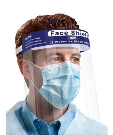 MAGID Reusable Clear Anti Fog Safety Face Shields - 5 Full Face Shields - Adult Face Shield with Soft Sponge Padding & Elastic Headband (5 Pre-Assembled Shields) 5 Face Shields