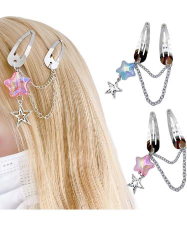 hgnxa Star Chain Pendent Hair Clip Hairpin with Pentastar Decoration Colorful Hair Barrette for Girls Style Ornaments Blue - Buy Online on GoSupps.com