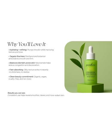 Purekure Organic Hyaluronic Acid Serum for Face with Matcha and Burdock Root | Vitamin Rich Serum for Deep Healing Nutrition and Moisturizing for Your Skin Cells | 30 mL - Buy Online on GoSupps.com