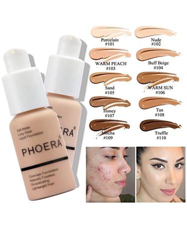PHOERA Matte Liquid Foundation Full Coverage Concealer 30ml - 102 Nude (2pcs) | Oil Control Makeup for Women - Buy Online on GoSupps.com