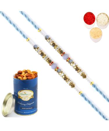 Ghasitaram Gifts Rakhi for Brother Rakhis Online - Set of 2-6373 Fancy Thread Rakhis with 100 GMS of Dryfruits Mix Can 2 Rakhi with 100 gms of Dryfruits Mix Can