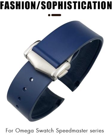 SAWIDEE 19mm Curved Rubber Watch Strap for Omega Speedmaster & Seamaster 300 - Black with Rose Buckle - International Shipping Available - Buy Online on GoSupps.com