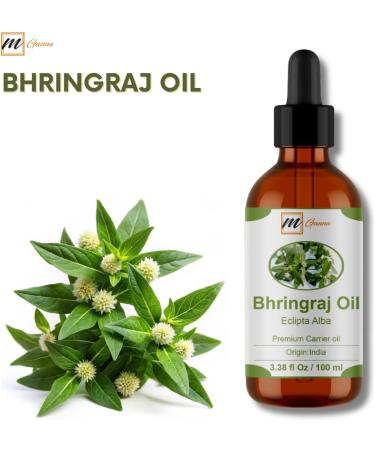 mGanna Natural Bhringraj Carrier Oil 3.38 Fl Oz / 100 ml for Skin Care Hair Care Scalp Massage & Body Massage Glass Bottle with Dropper - Buy Online on GoSupps.com