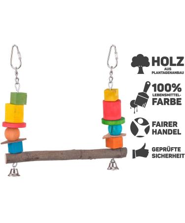 HappyBird Bird Swing with Natural Wooden Perch - Ideal for Parrots & Small Birds | 20x3x20 cm - Buy Online on GoSupps.com