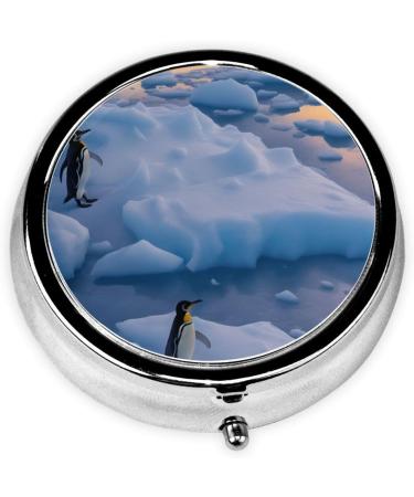 Penguins Sunset Printed Mini Round Pill Box | 3 Compartment Pill Organizer for Travel Home & Office - Buy Online on GoSupps.com