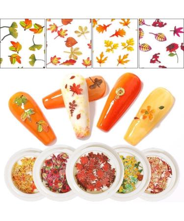 12 Boxes DIY Manicure Wood Pulp Flakes Simulation Leaf Autumn Nail Art Sequins Holographic Maple Leaves Nail Paillettes - Buy Online on GoSupps.com