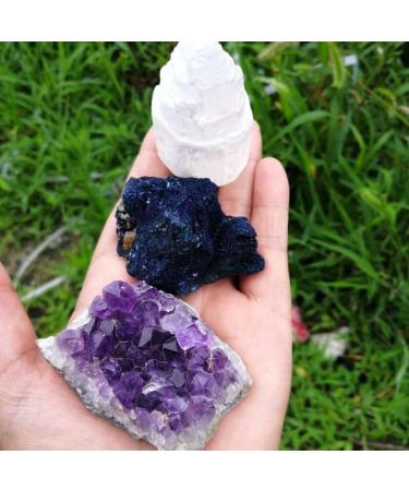 Crystal Rough Specimen Healed Natural White Selenite Skyscraper Amethyst Cluster Azurite Malachite Specimen Crystals Stones Combos Set As a Gift Combo of 3 - Buy Online on GoSupps.com