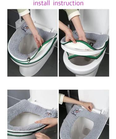 Warm Plush Washable Green Toilet Seat Cover with Handle and Zipper - Buy Online on GoSupps.com