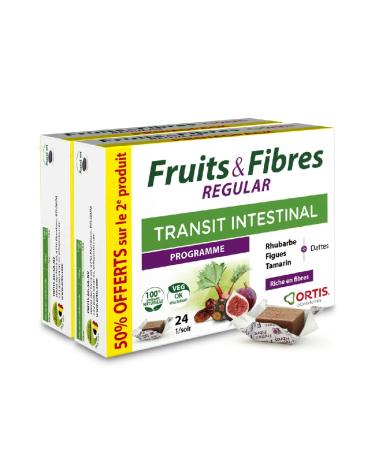 Ortis Ortis - Duo Fruits & Fibres Regular Promopack 2 x 24 Cubes - Food Supplement to Promote Intestinal Transit - Pa
