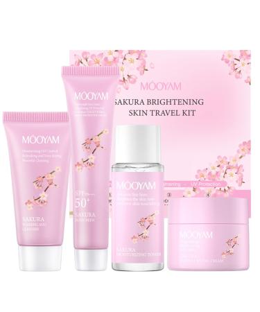 Cherry Blossom Facial Skin Care Set 4Pcs for Women Teens Girls Daily Skin Care Gift Set with Cleanser Toner Sunscreen and