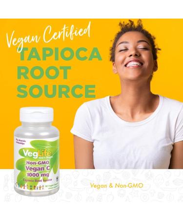 Veglife Vegan Vitamin C 1000mg Non GMO with Acerola & Rose Hips | Immune Support | 90 Vegan Capsules - Buy Online on GoSupps.com