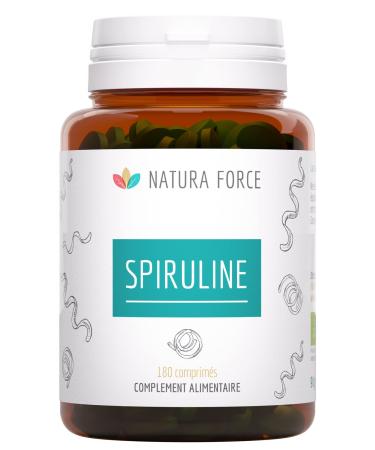 NATURA FORCE - Ecocert Certified Organic Spirulina - Pure - Rich in Phycocyanin (15%) - Source of Proteins and Vitamins - Cold Dried, Analyzed and Packaged in France - 180 Tablets - 500 mg