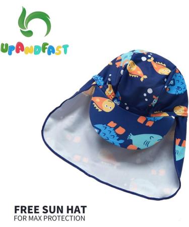 UPF 50+ Baby Boy Swimwear Set with Sun Hat | Infant/Toddler One Piece Zip Swimsuit | 18-24 Months Blue Fish Design - Buy Online on GoSupps.com