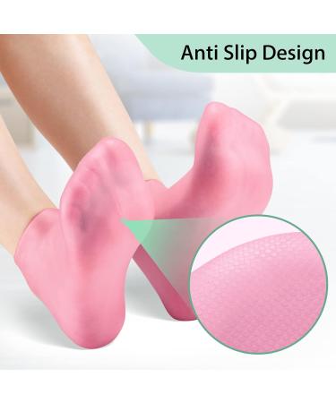 Noverlife 2 Pairs Silicone Moisturizing Aloe Socks for Dry Cracked Feet - Women's Softening Spa Gel Socks - Pink & White - Buy Online on GoSupps.com