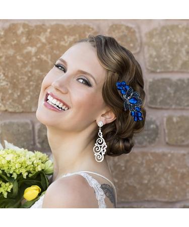 Vintage Blue Flower Jewelry Design Hairpin Rhinestone Flower Hair Clips Hair Barrette for Women and Girls French Style Hairclips Hair Accessories - Buy Online on GoSupps.com