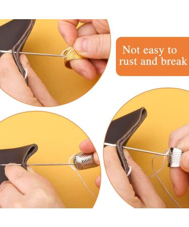 12 Pcs Adjustable Metal Sewing Thimble Set with Leather Coin Thimble - Hand Sewing Needle Kit and Finger Protector for DIY - Style 02 - Buy Online on GoSupps.com