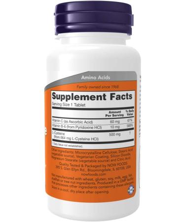 NOW Foods L-Cysteine 500mg 100 Tablets - Pack of 2 | High-Quality Supplement - Buy Online on GoSupps.com