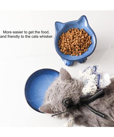 Ceramic Elevated Cat/Dog Bowls Set - Blue & Black, 4.5oz + 8oz - Protects Pet's Spine - Feeding & Watering Supplies - Buy Online on GoSupps.com