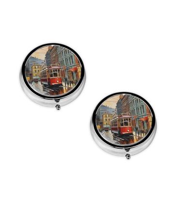 San Francisco Printed Mini Round Pill Box Pill Box 3 Compartment Medicine Pill Case Pill Organizer Travel Pillbox Portable Pill Box for Pocket Home Office Use