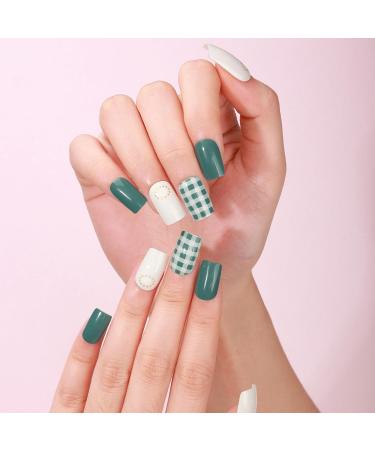 JMEOWIO Semi Cured Gel Nail Strips Green White Checkerboard Gel Nail Stickers Nail Supplies Nail Art Design Decoration Accessories - Buy Online on GoSupps.com