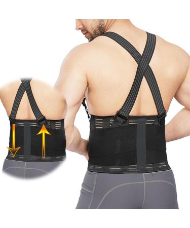 Lumbar Back Support Belt for Posture Corrector with Detachable & adjustable suspenders Pain Belt Back Corset for Men Heavy Lift Work Back Support Brace Shoulder Strap Unisex (Black M) M Black