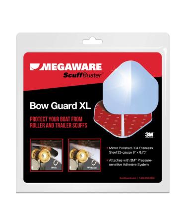 Megaware - XL ScuffBuster Bow Guard for Boats - Protects from Scuffs and Scratches - Stainless Steel Shield with 3M Adhesive - Mirror Polished Finish (9 x 8.75 in)
