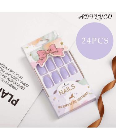Adflyco Purple Coffin Press on Fake Nails - Acrylic Full Cover False Nails (24Pcs) - Buy Online on GoSupps.com