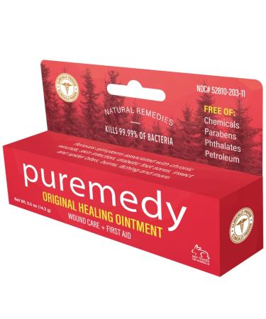 Puremedy Original Healing Ointment  Homeopathic All Natural First Aid Salve Relieves Symptoms of Wounds  Burns  Cuts  Bug Bites  Bed Sores  Itching  Swelling  Safe for Adults  Kids  0.5 oz (Pack of 1)