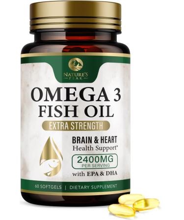 Omega 3 Fish Oil Pills 2400mg - Triple Strength Omega 3 Fish Oil Supplements - Best EPA & DHA Fatty Acids for Brain & Heart Health Support Nature's Omega3 Supplement 30 Day Supply - 60 Softgels 60 Count (Pack of 1)