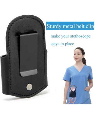 Premium Leather Stethoscope Holder - Clip-on Holster for Littmann & Universal Stethoscopes - Durable Black Design - Buy Online on GoSupps.com