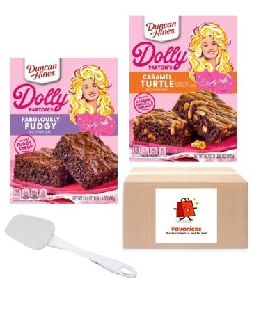 Duncan Hines Dolly Parton Brownie Mix Bundle Includes Fabulously Fudgy and Caramel Turtle Flavors Plus Silicon Spatula Packaged in Favoricks Box