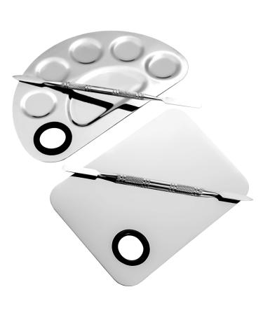 Tamon Stainless Steel Mixing Palette Makeup Palette With Spatula for Cosmetics Nail Design and Pigment Mixing (2 - Pack)