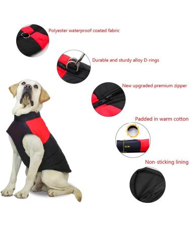 Femax Waterproof Dog Coat - Warm Winter Jacket for Small Medium & Large Dogs | Cold Weather Padded Vest - Red XXL (50cm Chest 45cm Back) - Buy Online on GoSupps.com