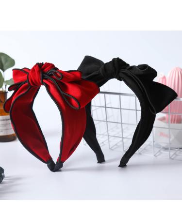 SARTS Solid Color Double Layered Bow Knot headband Unique Headhoop Statement Fashion Hairband Hair Accessories Hair Bow for Women and Girls  (red black)