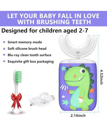 U Shape Dinosaur Kids Electric Toothbrush | 6 Modes | Soft Bristle Heads | Rechargeable & Waterproof | Ages 2-6 | Green - Buy Online on GoSupps.com