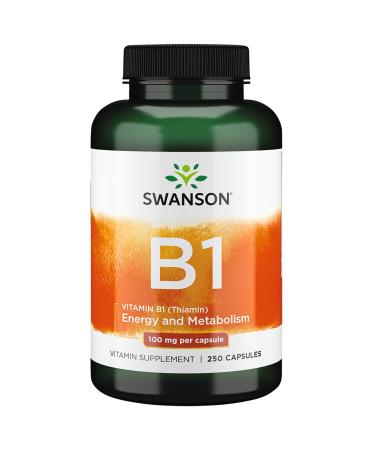 Swanson Vitamin B1 (Thiamin) - Promotes Healthy Metabolism and Provides Energy Support - Natural Vitamin Supplement Supporting Optimum Nerve Cell Function - (250 Capsules, 100mg Each) - Buy Online on GoSupps.com