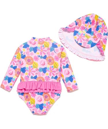 BONVERANO Baby Girls Swimsuit | Long-Sleeve One Piece UPF 50+ Sun Protection | 6-9 Months Sunflower Print - Buy Online on GoSupps.com