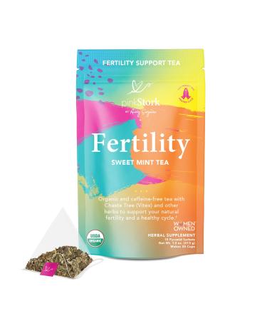 Pink Stork Fertility Tea: Organic Red Raspberry Leaf Tea, Fertility Prenatal Vitamins, Fertility Supplements for Women, Vitex, Hormone Balance + Cycle Support, Women-Owned, Sweet Mint, 30 Cups