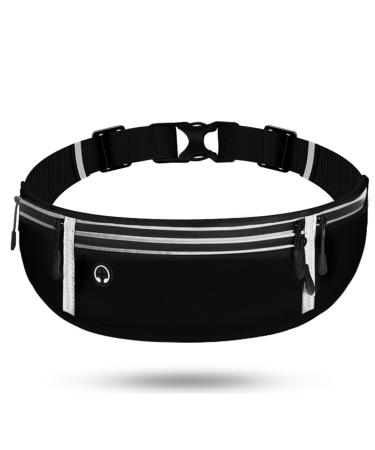 Ronoza Passel for cell phones hip pocket waterproof sports belly pocket with adjustable rubber band headphone connection and night reflex band. Handy bag jogging for fitness hiking cycling (black)