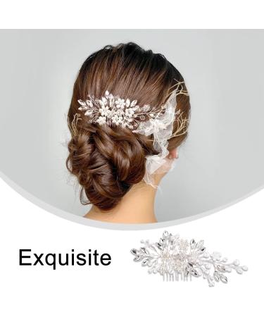 Bride Wedding Hair Comb Flower Pearl Rhinestone Metal Side Hair Clips Bridal Hair Decoration Accessories for Women and Girls - Buy Online on GoSupps.com
