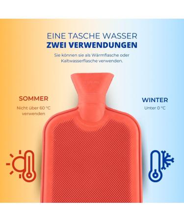 Mobiclinic Hot Water Bottle - European Quality 2L Natural Rubber Soft Cotton Cover Washable Checkered Pattern - 19.5x27cm - Buy Online on GoSupps.com