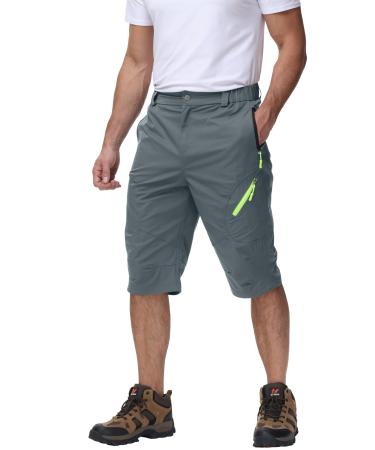 Yaobaole 3/4 men hiking pants Short 3/4 Kurz-Hosen-Herren Cargo-Outdoor shorts trekking pants with 4 zip pockets Universal Fit M dark gray