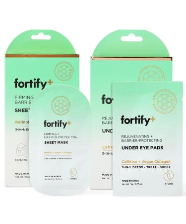 Fortify Skincare Quick Refresh Duo - 3-In-1: Detox Treat Boost - Firming & Barrier-Protecting Face Mask + Under Eye Patches with Cica & Zeolite - Dermatologist Tested Korean Skin Care - 2 Pack