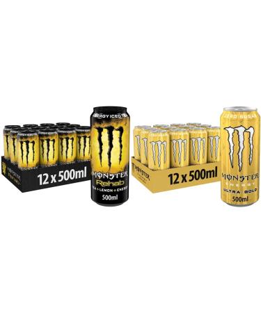 Monster Energy Rehab Lemon - Caffeine -containing energy -old (12 x 500 ml) & ultra gold - caffeine energy drink with a fruity pineapple taste - without sugar and without calories (12 x 500 ml) bundle with Monster Energy Ultra Gold