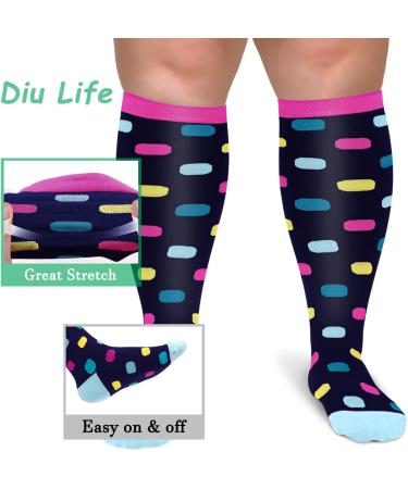 Diu Life 3XL Compression Socks for Men & Women - 3 Pairs Wide Calf Knee-High Stockings for Nurses, Sports, Fitness - Plus Size, Extra Large - Buy Online on GoSupps.com