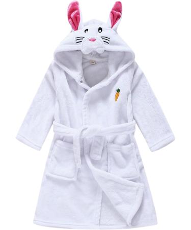 Feiliandajj Unisex Baby Fleece Bathrobe with Animal Ears | Soft Hooded Terry Bath Coat for Toddler Boys & Girls 1-6 Years - Cute Morning Gown with Pockets - White - Buy Online on GoSupps.com
