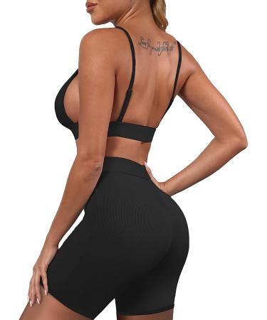 Women's High Waist Bodycon Yoga Leggings & Crop Top Set - Black | Gym Workout Outfit - Buy Online on GoSupps.com